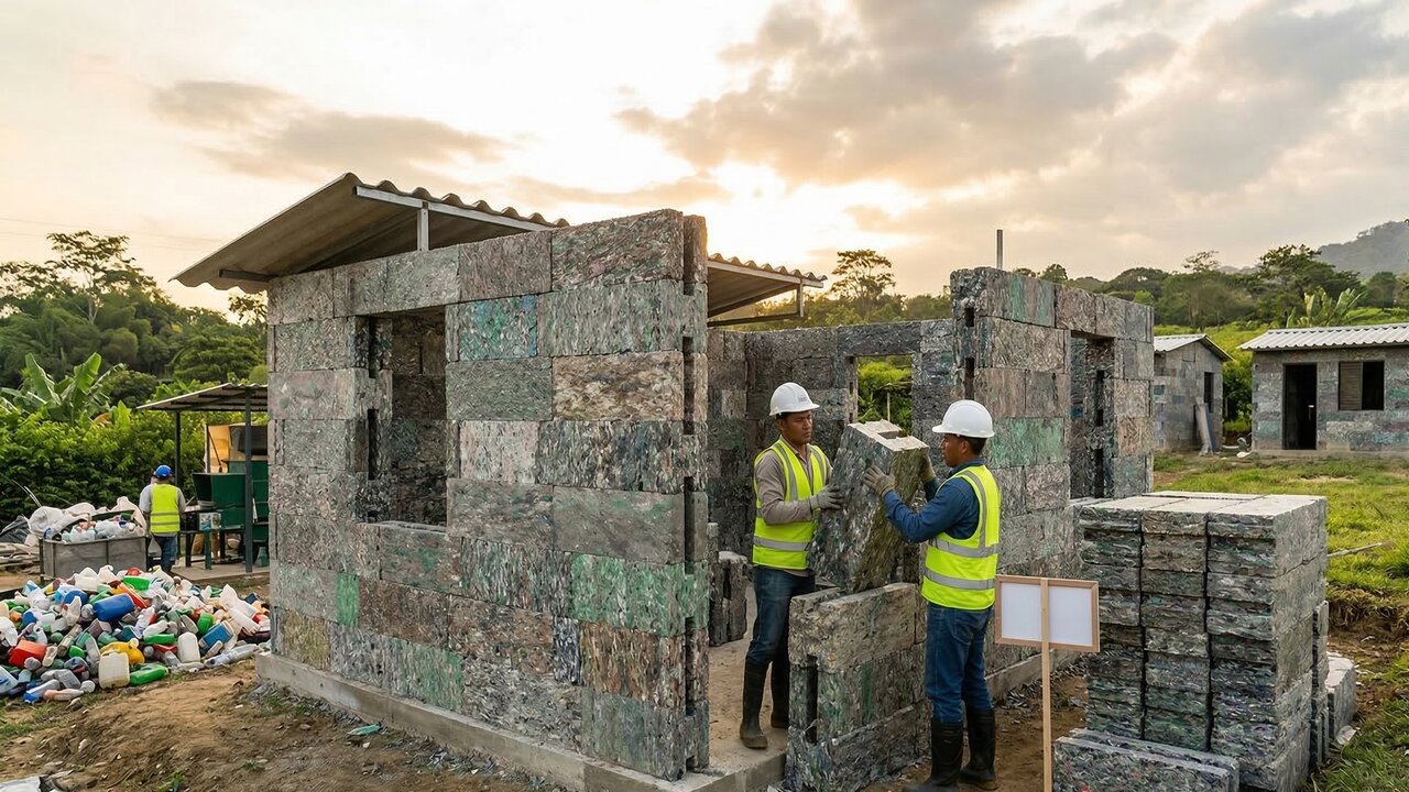 Como 5 toneladas de lixo plástico se transformam em blocos de montar gigantes que erguem casas completas em apenas 5 dias