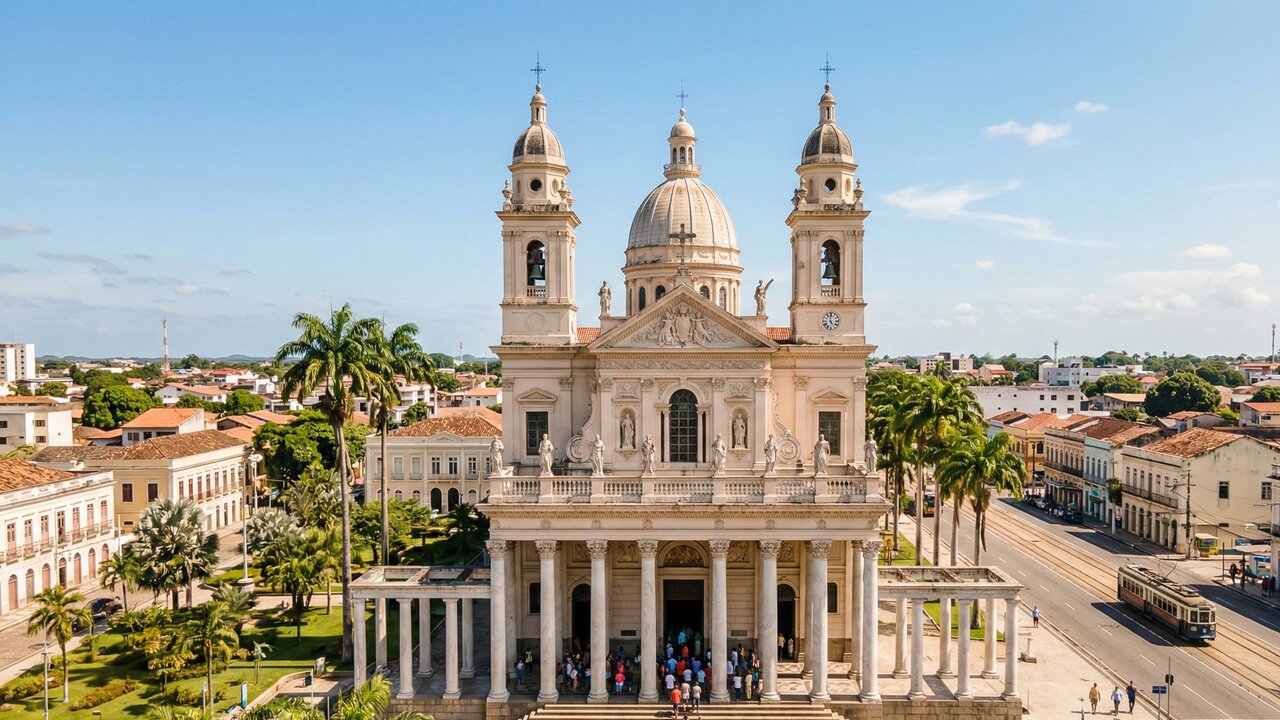 Com sua estrutura de 62 metros de comprimento e 36 colunas de mármore italiano, a Basílica de Nazaré, de 1909, é o centro do Círio em Belém