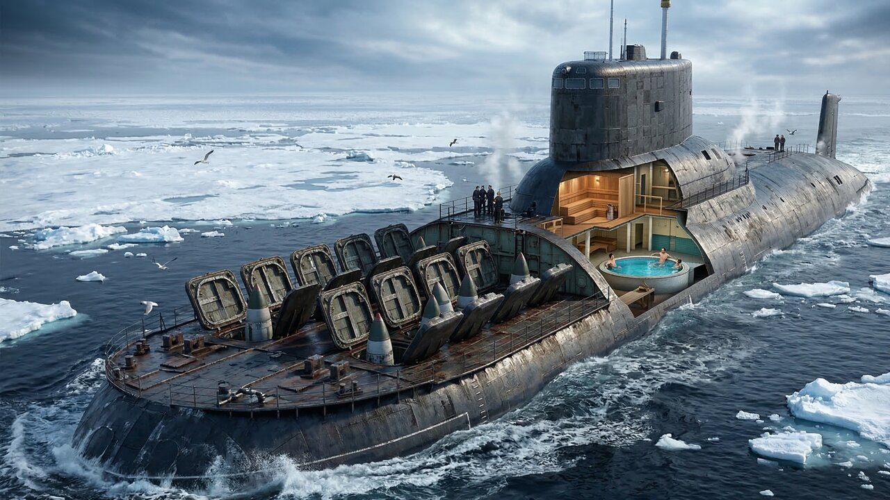 O maior submarino alguma vez construído que esconde piscinas e saunas no interior enquanto carrega 20 mísseis balísticos