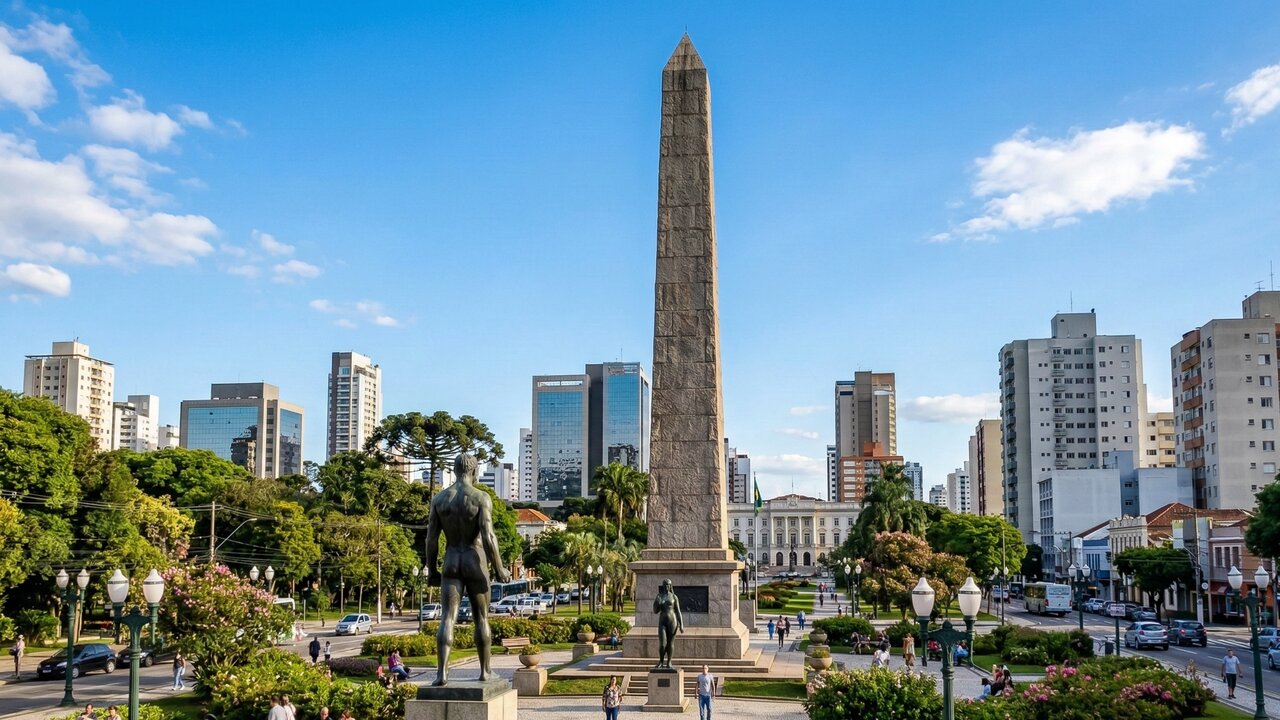 Com 38 metros de altura e revestido de granito, o monumento de 1953 tornou-se o símbolo do centenário da emancipação política do estado do Paraná