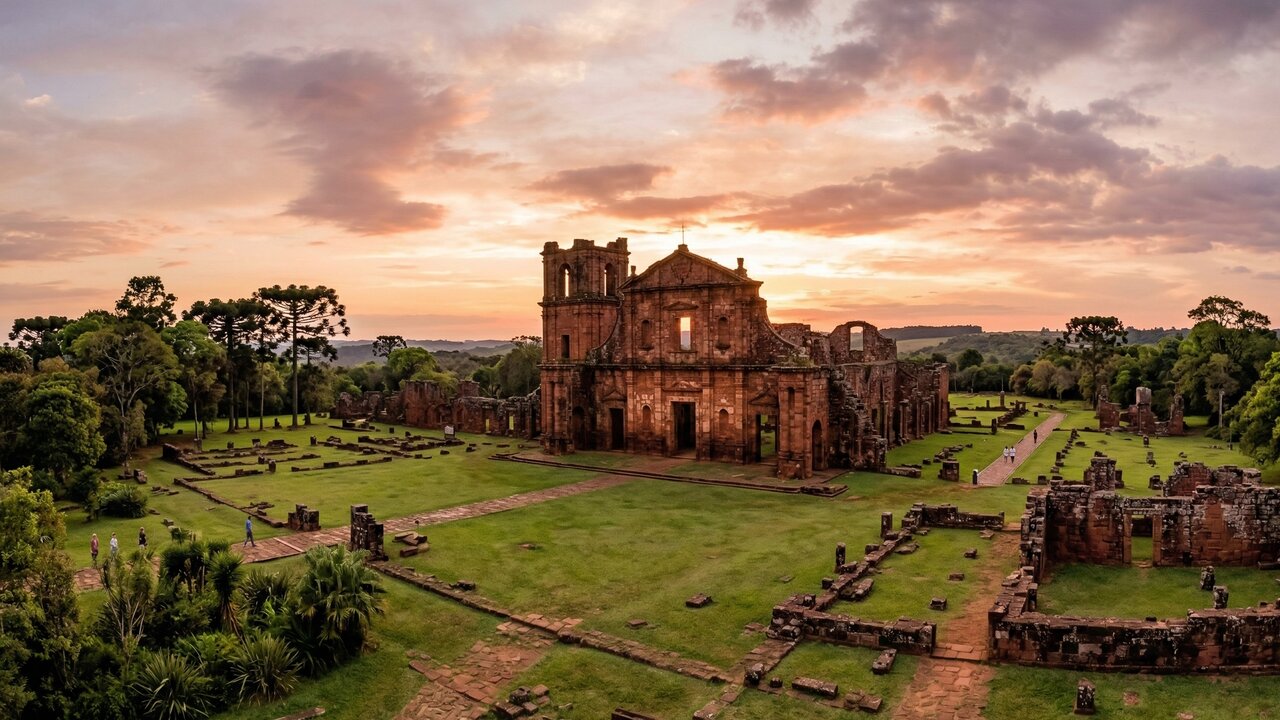 Com paredes de arenito de 1735 e reconhecida pela UNESCO, a igreja missioneira tornou-se o maior símbolo da história jesuíta no sul do Brasil