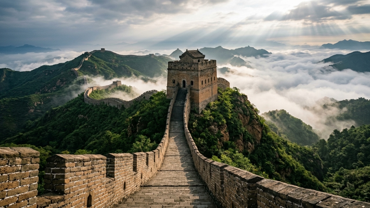 Erguida há mais de 2.300 anos com 21.196 quilômetros de extensão, a colossal muralha chinesa consumiu 100 milhões de toneladas de tijolos brutos