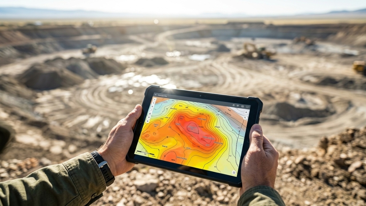 Visão em primeira pessoa observando o mapa da reserva na cratera.