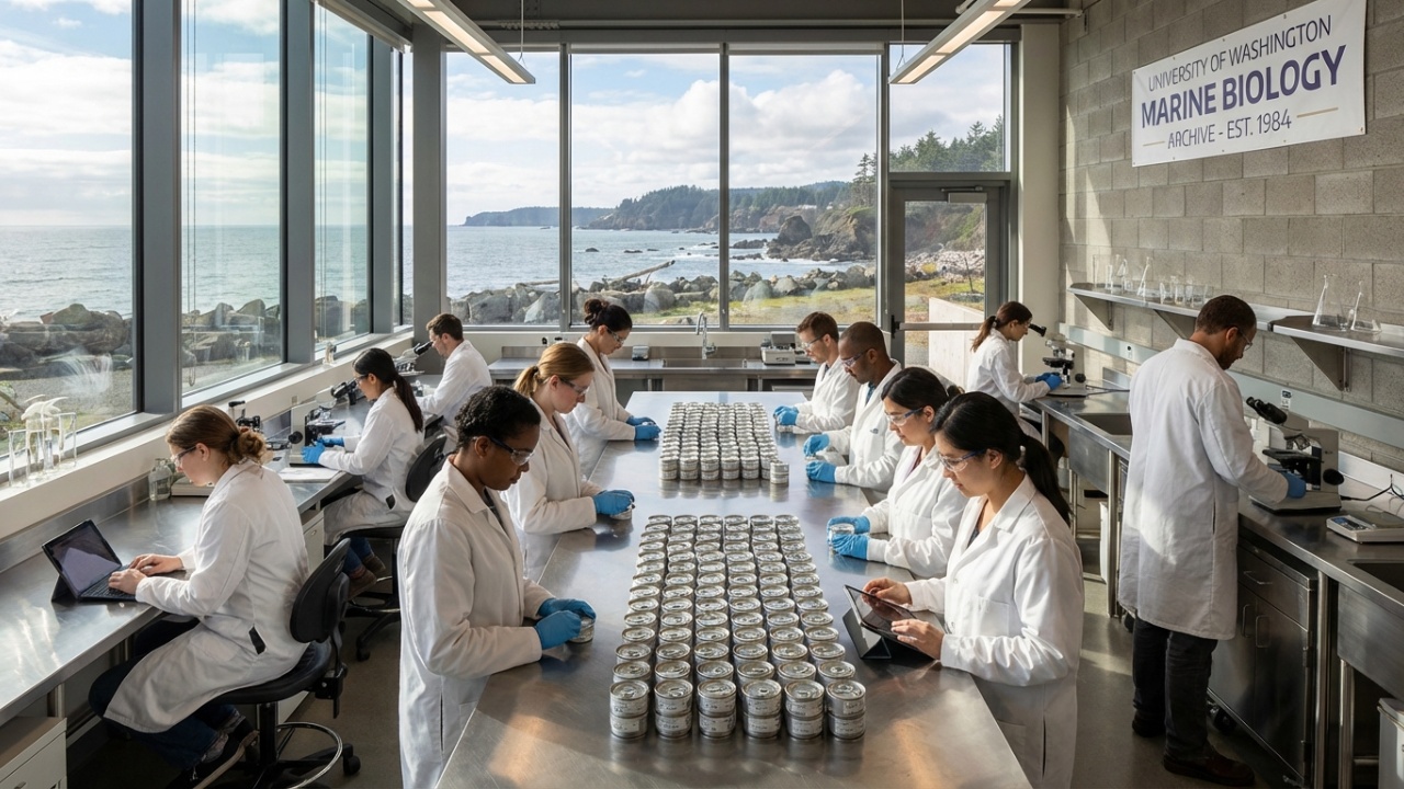 Estudo ecológico com latas de salmão de 40 anos