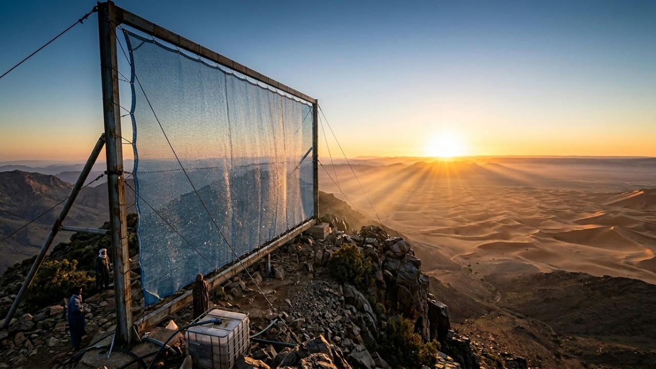 Tecnologia de captação de água da névoa no deserto