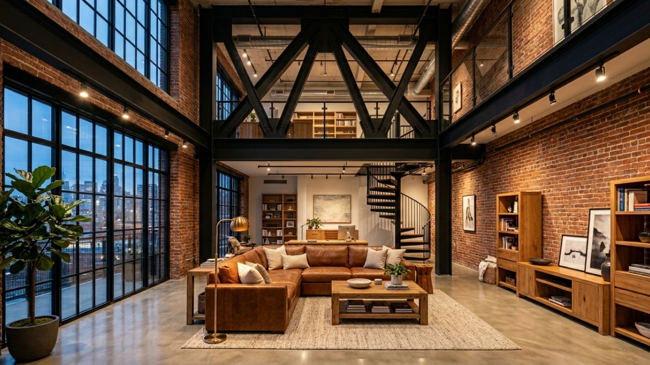 A nova febre dos lofts modernos a estrutura metálica aparente custa menos na obra e transforma a sala em um cenário industrial de luxo absoluto