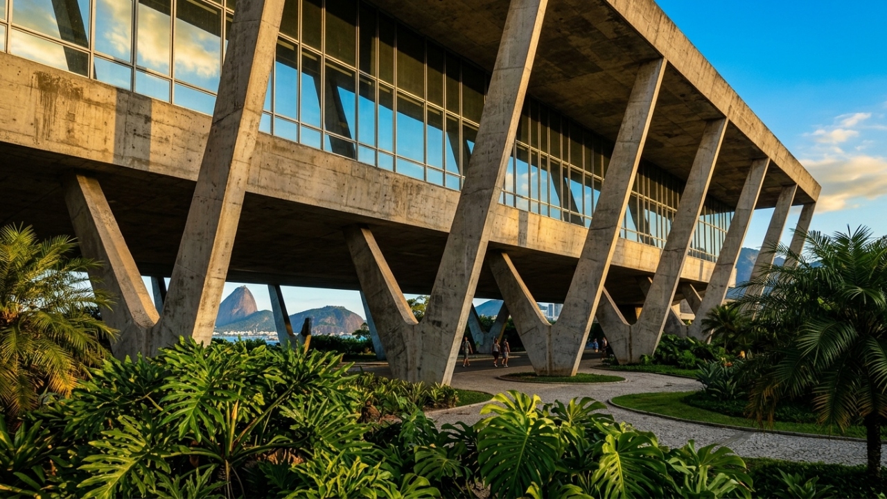 Com seus pilares de concreto em formato de V e vãos livres imensos, a obra de 1954 virou o maior marco da arquitetura brutalista no Rio de Janeiro
