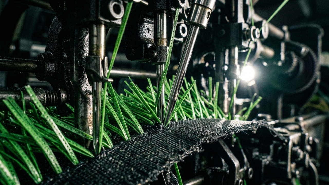 Com fios de polietileno C8 e furos de drenagem a cada 10 cm, é assim que a indústria fabrica a grama sintética que resiste ao clima tropical