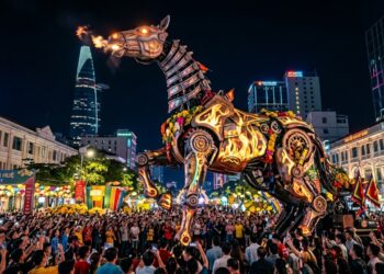Cavalo gigante robótico celebra o Ano Novo Chinês com engenharia mecânica e movimentos realistas
