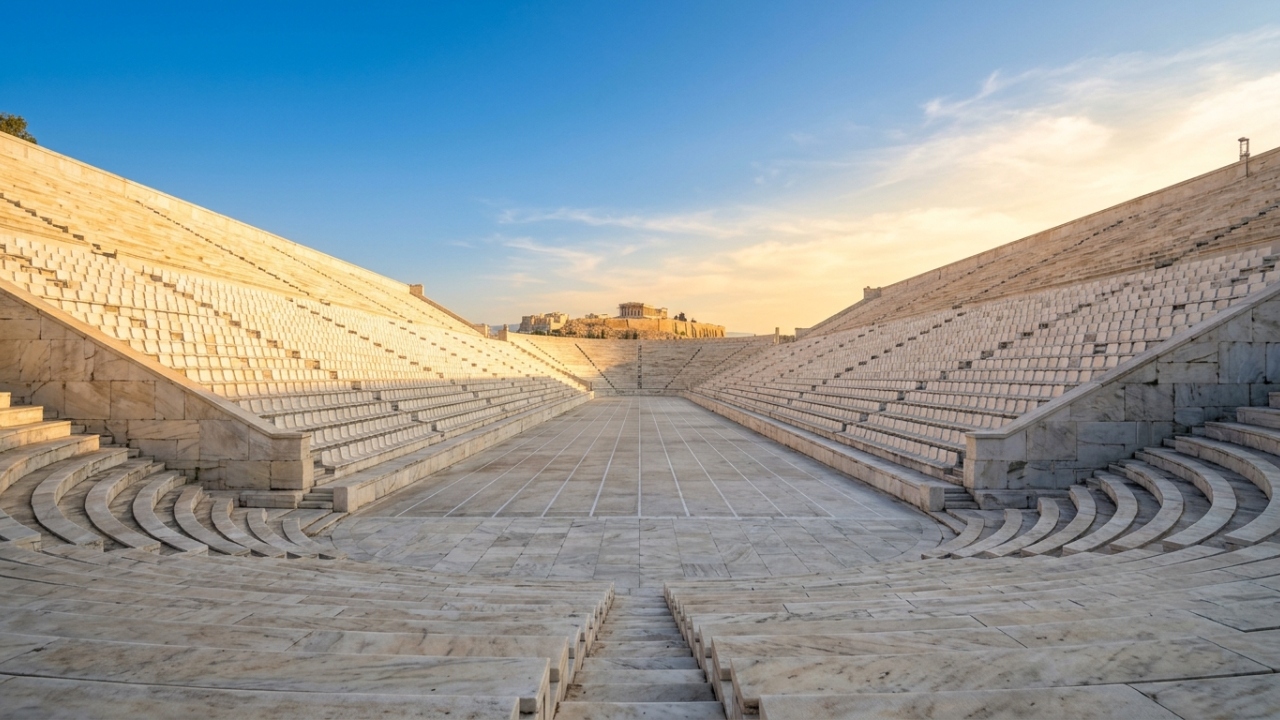 Com 50 mil lugares e construída inteiramente em mármore branco em 330 a.C., a arena grega tornou-se o único estádio de mármore de todo o planeta