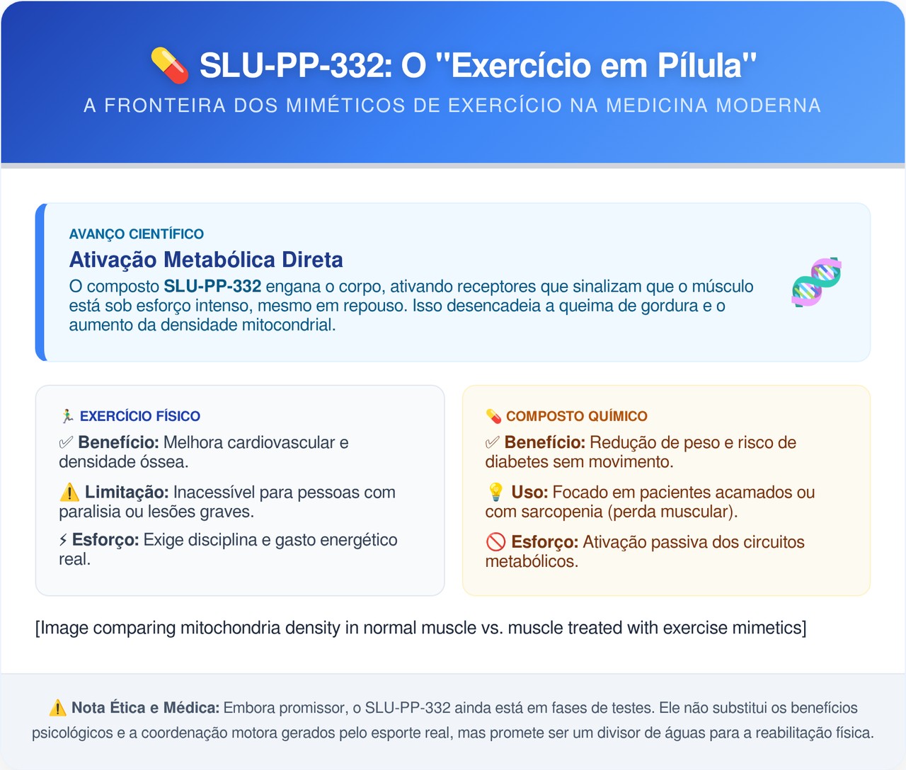 Pesquisadores americanos criaram o que pode ser o maior atalho da medicina para quem não consegue se exercitar