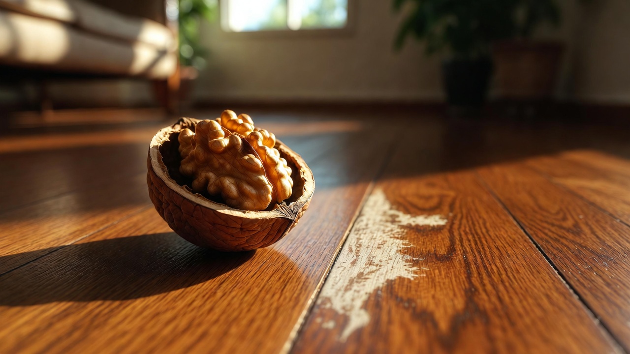 Esfregar este pequeno fruto seco de R$ 2 sobre os arranhões do seu piso de madeira faz as marcas desaparecerem como mágica em apenas 30 segundos