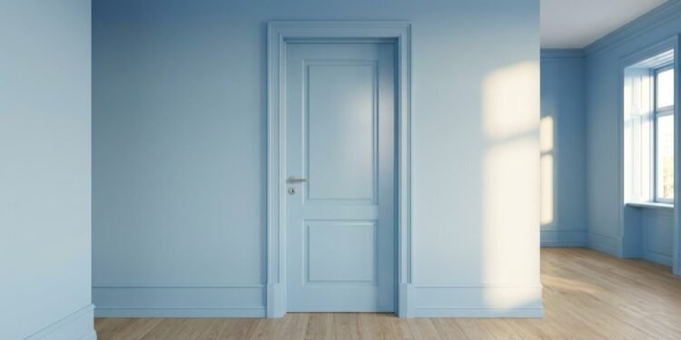 Pintar as portas interiores da casa exatamente na mesma cor das paredes disfarça os recortes visuais e cria a ilusão imediata de um teto até 30 centímetros mais alto