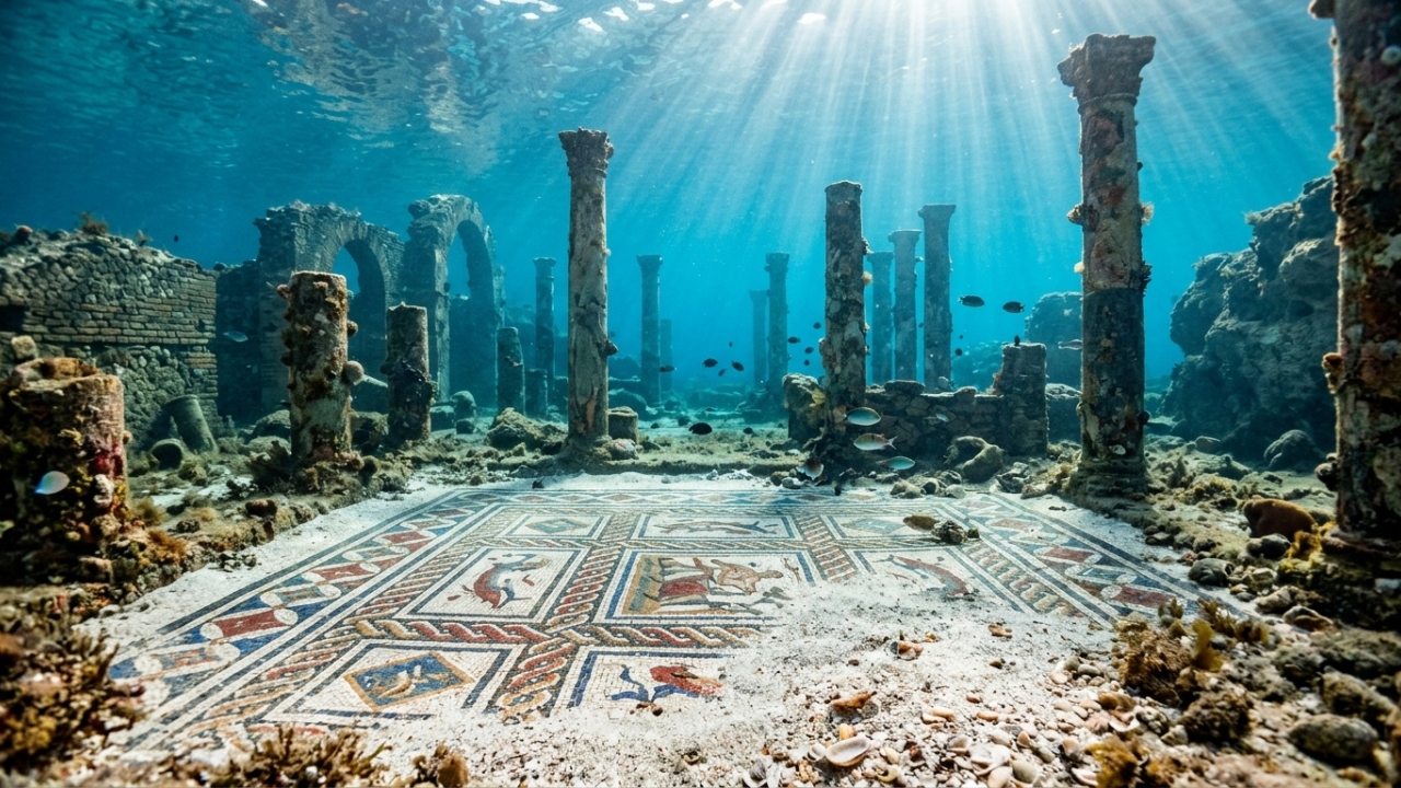 Exibindo mosaicos intactos a cerca de 5 metros de profundidade, a luxuosa cidade submersa na costa italiana revela vilas imperiais de cerca de 2 mil anos, preservadas de forma impressionante pela atividade vulcânica