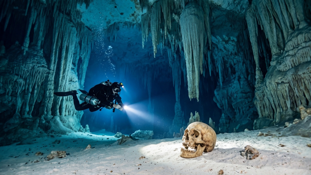 Mapeando 347 quilômetros de cavernas inundadas, a expedição subaquática encontrou fósseis humanos e fogueiras intactas de aproximadamente 10 mil anos sob as florestas da América Central