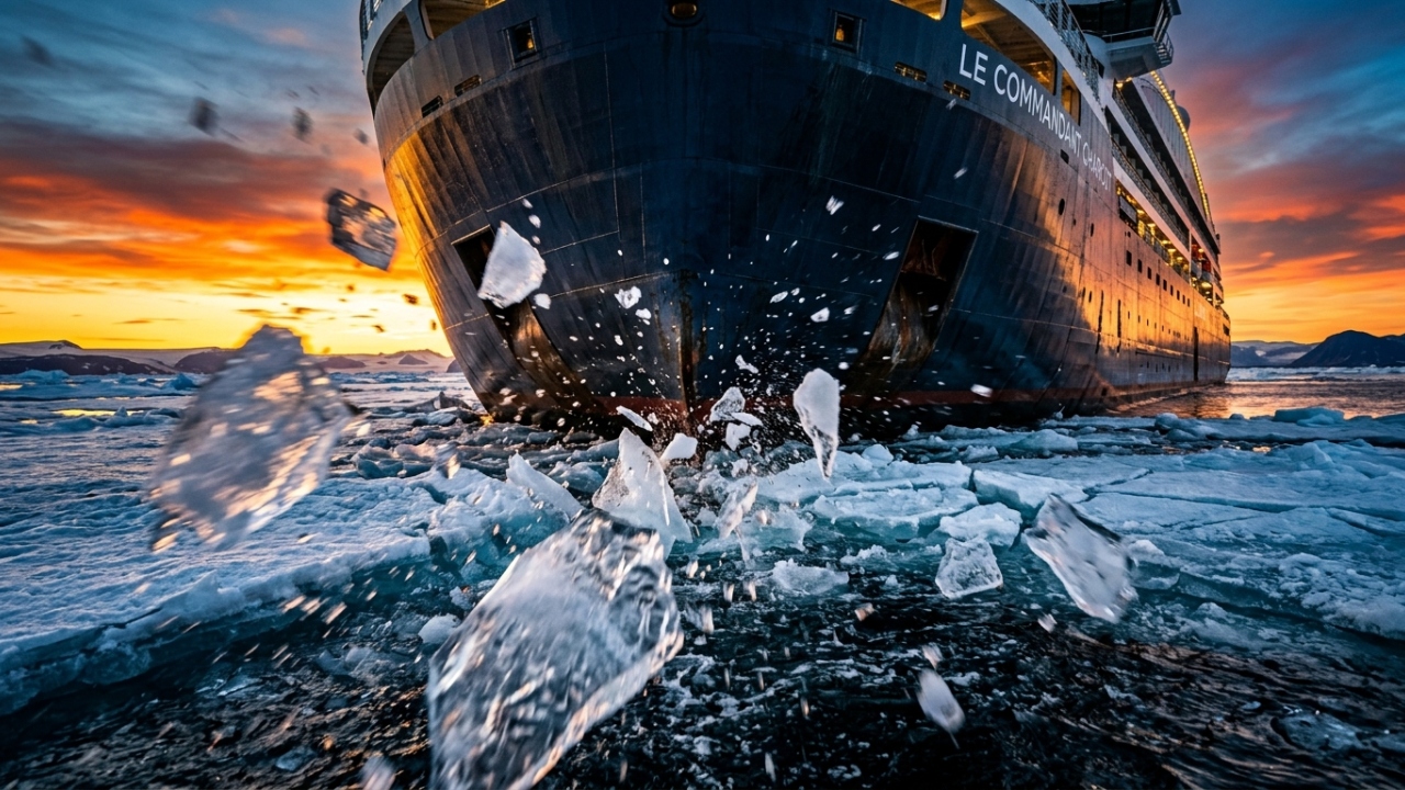 O único navio quebra-gelo de luxo do mundo leva turistas ao Polo Norte em suítes de 5 estrelas com piscina aquecida