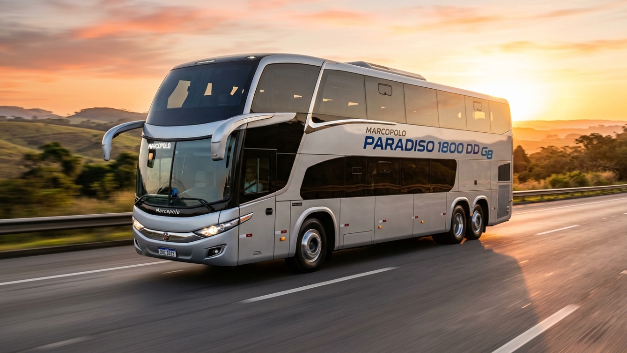 Entregando poltronas que reclinam a 180 graus, o imponente ônibus de dois andares da geração G8 reduz o consumo de diesel em 11% graças a um design aerodinâmico inédito