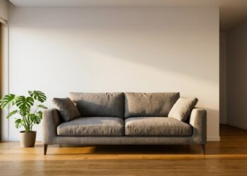 Afastar o sofá exatamente 10 centímetros da parede cria uma linha de sombra estratégica que pode fazer a sala parecer até 20% mais ampla e elegante