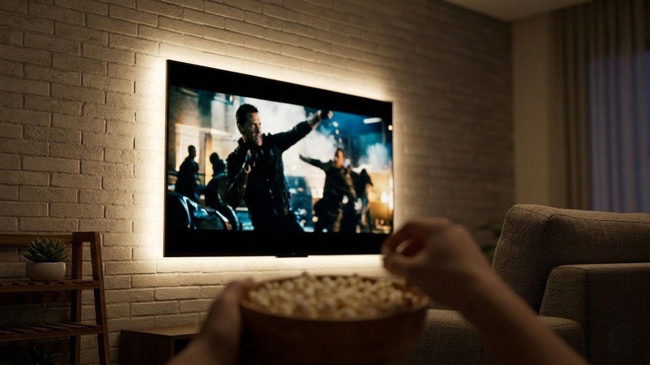 Colocar 1 fita de LED de R$ 30 escondida atrás da sua televisão cria uma iluminação indireta que reduz a fadiga ocular em 50% e deixa a sala com um visual de cinema