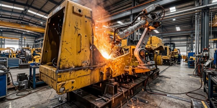 Com aço forjado em altas temperaturas e soldagem robotizada, a fabricação de tratores de esteira cria máquinas de 30 toneladas, para o trabalho bruto