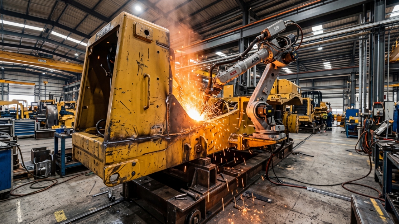 Com aço forjado em altas temperaturas e soldagem robotizada, a fabricação de tratores de esteira cria máquinas de 30 toneladas, para o trabalho bruto