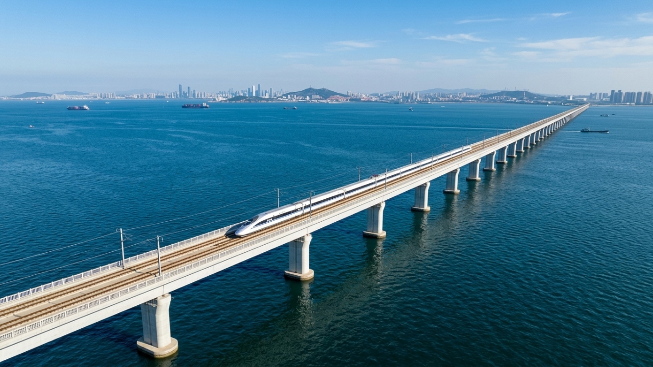 A China construiu uma ferrovia sobre o oceano que suporta trens a 250 km por hora, resiste a tufões e terremotos