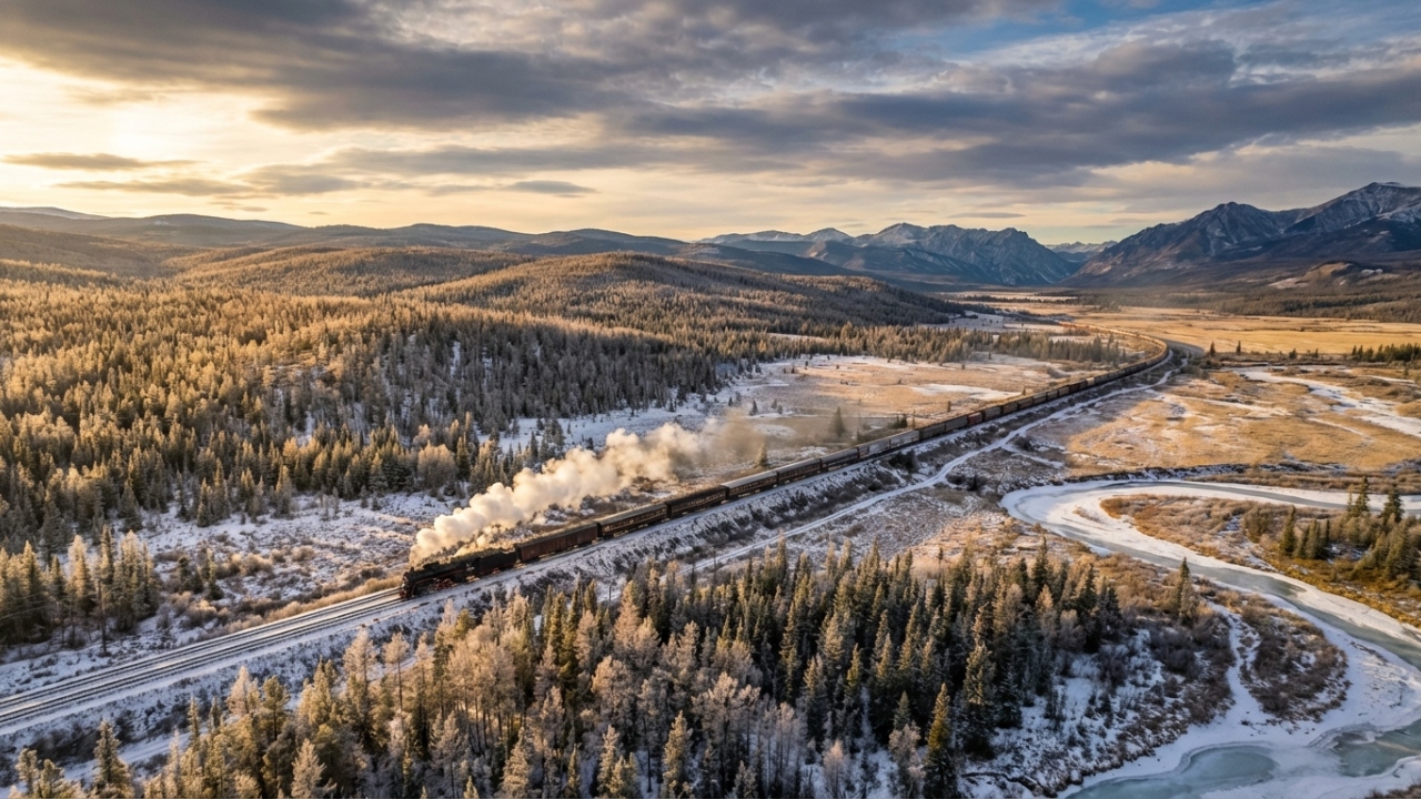 Esse trem leva sete dias para chegar ao destino e atravessa oito fusos horários sem sair dos trilhos