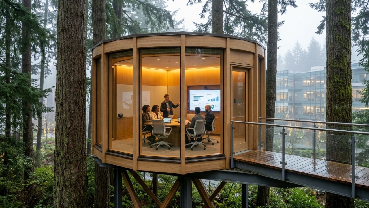 Com 500 acres de área e mais de 100 edifícios, o campus da Microsoft em Redmond virou a maior minicidade tecnológica e centro de inovação do mundo