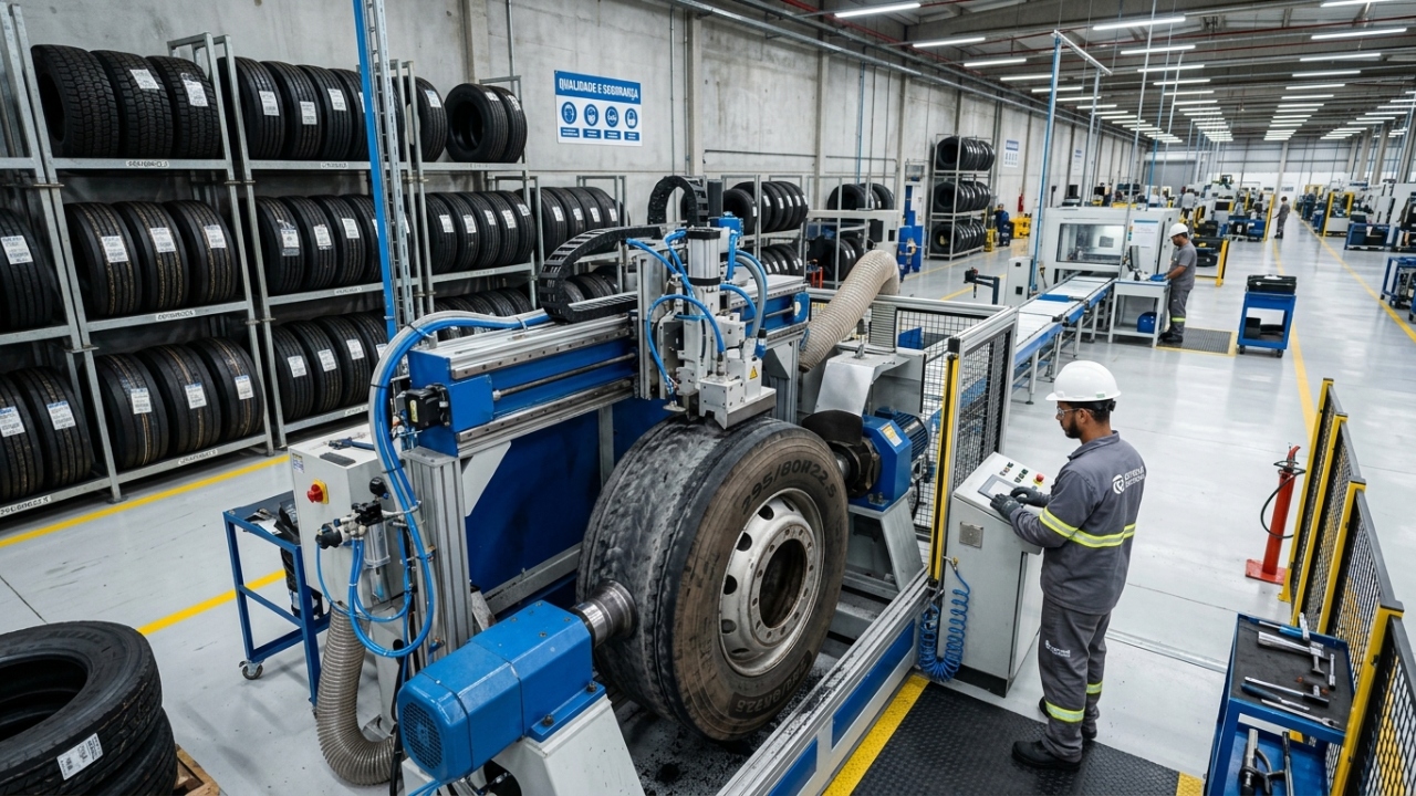 Com economia de 50 litros de petróleo por unidade, o processo de recauchutagem de pneus reduz custos em 60%, sendo um pilar da economia circular