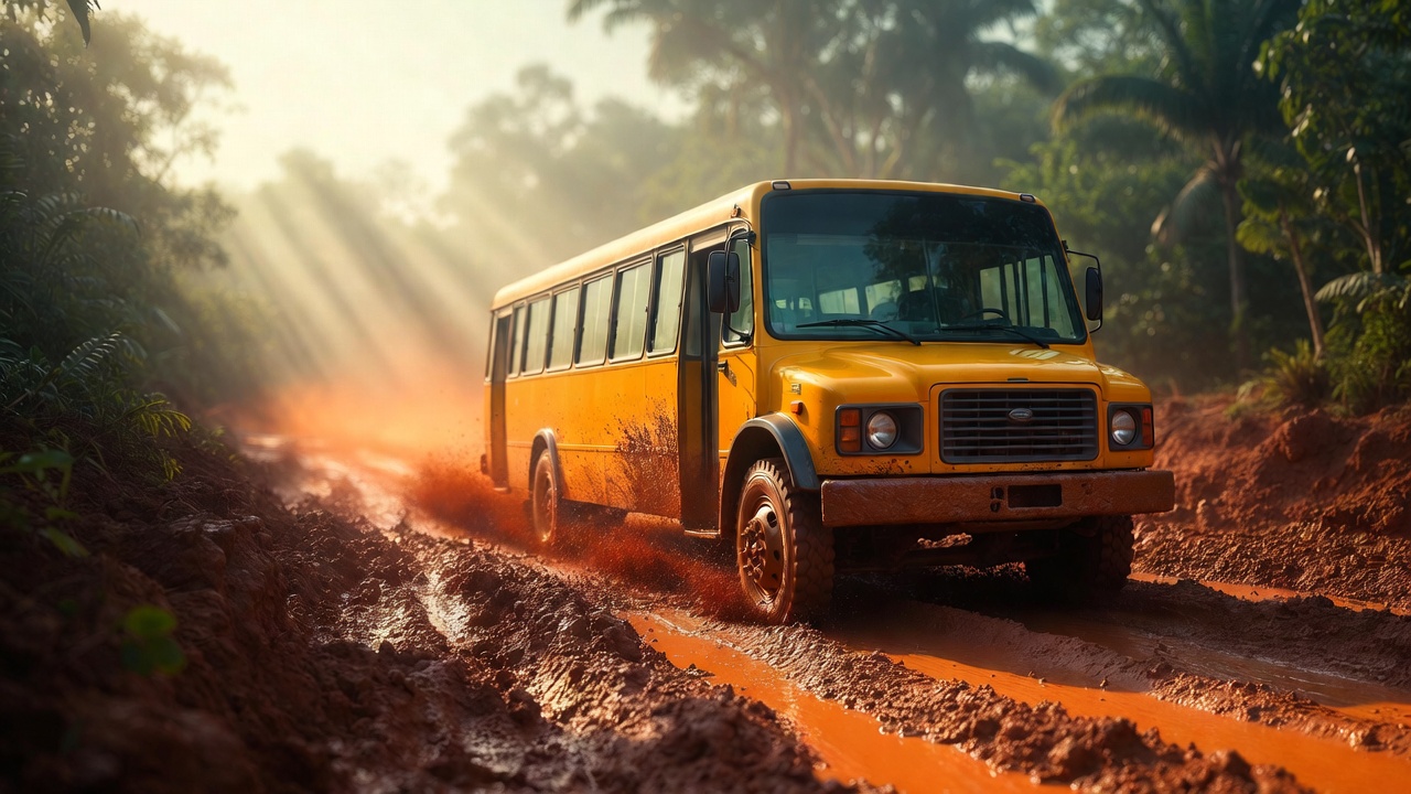 Atravessar trechos de lama e rios com suspensão reforçada é a missão do ônibus escolar Volkswagen ORE 3, que garante o transporte de 59 alunos nas áreas rurais mais remotas do Brasil em 2026