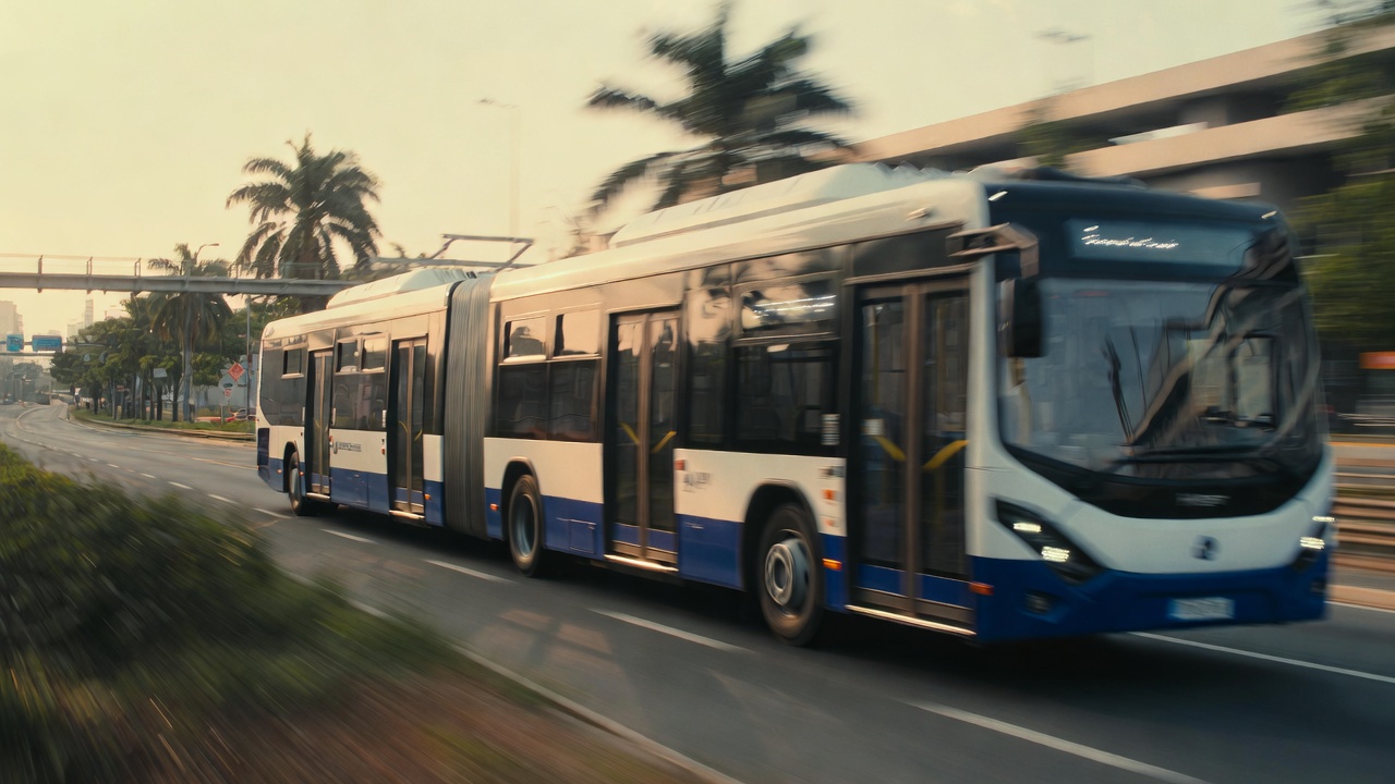 Com 18 metros e baterias de alta densidade, o ônibus articulado Higer Azure leva 130 pessoas e roda 270 km por dia, gerando uma economia de R$ 120 mil em combustível por ano para a frota
