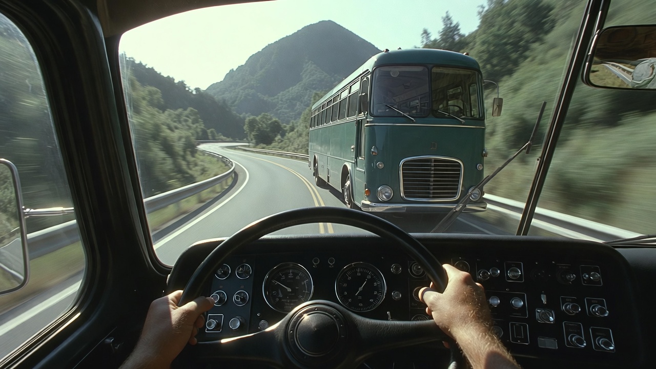 O colossal ônibus articulado de dois andares, o Neoplan Jumbocruiser, transporta 170 passageiros e parece um verdadeiro transatlântico nas rodovias