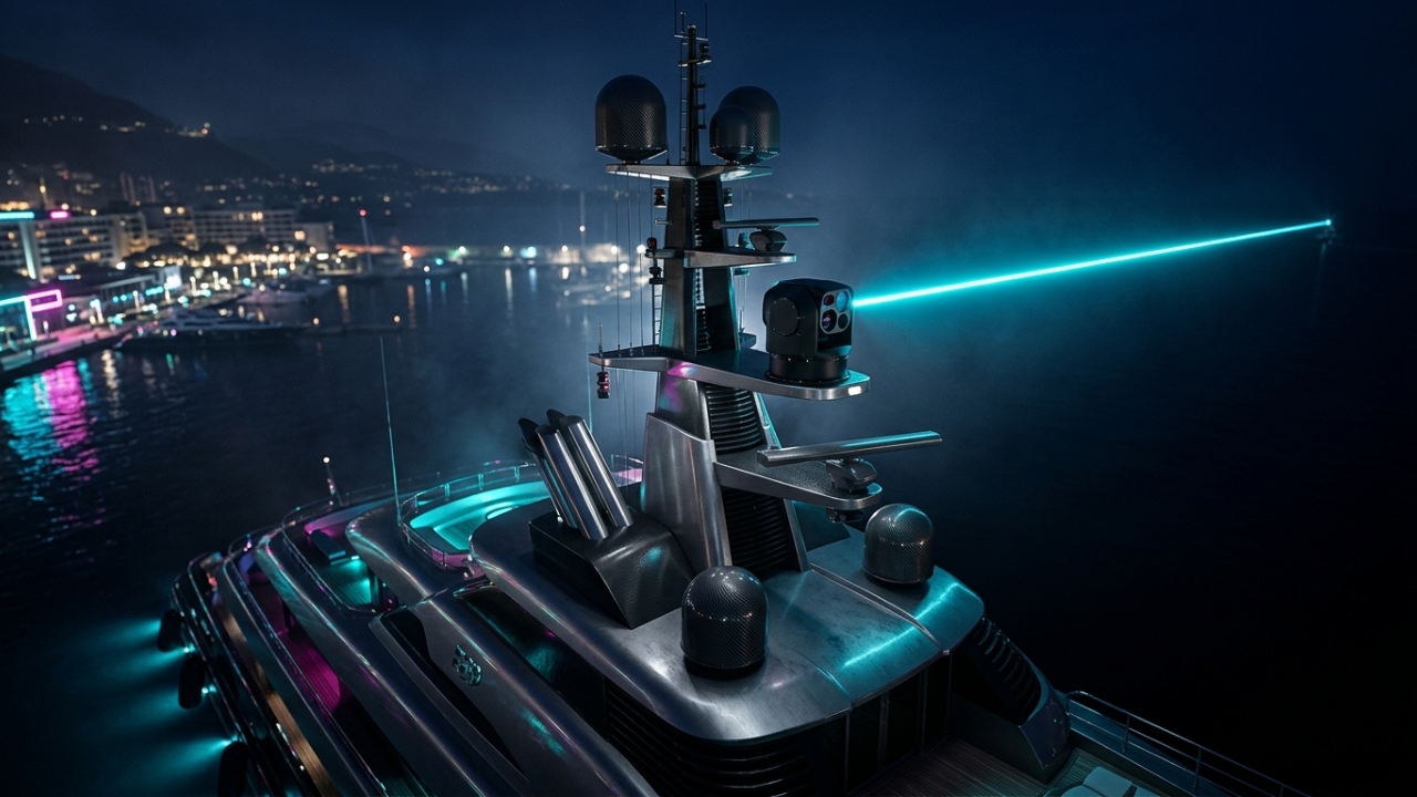 Avaliado em 1,5 bilhão de dólares, o superiate de 162 metros tem um submarino secreto e disparadores de laser para cegar fotógrafos