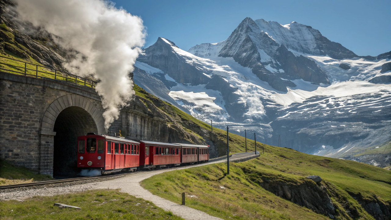 O trem que atravessa montanhas por dentro e chega a mais de 3 mil metros de altitude na Europa