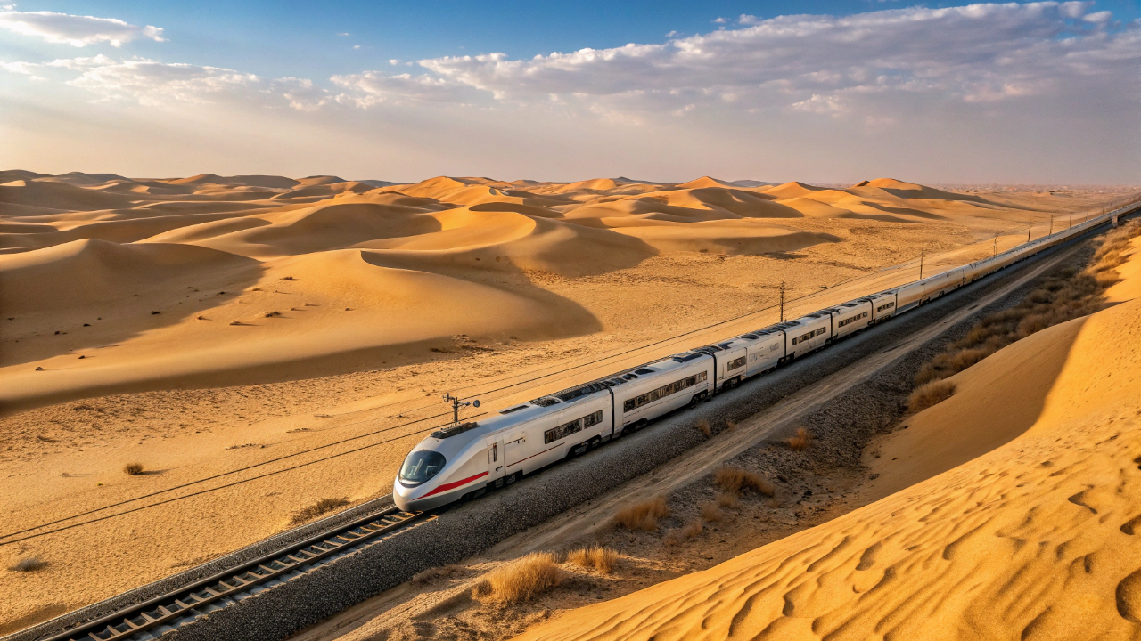 O trem de luxo que cruza o deserto a 300 km/h: ferrovia de alta tecnologia promete conectar cidades isoladas em tempo recorde no Oriente Médio