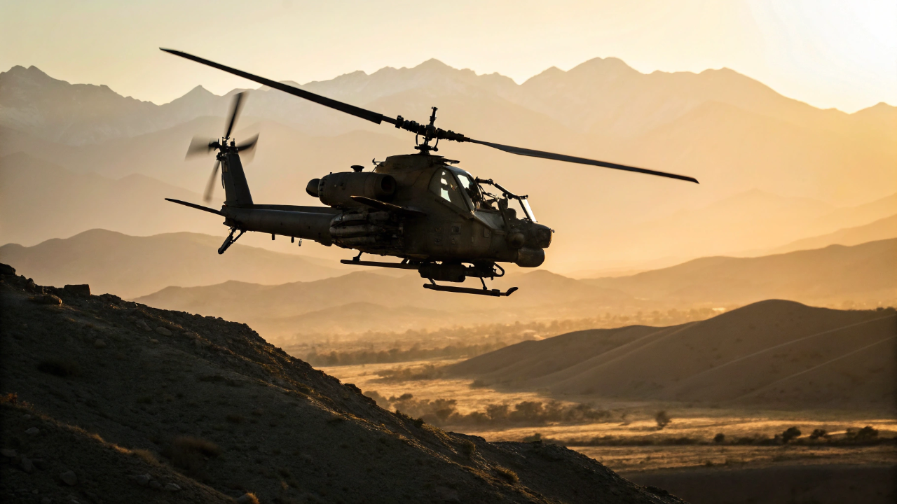 O helicóptero de ataque agressivo construído com hélices de fibra de carbono que resistem a tiros diretos de canhão de 23 mm