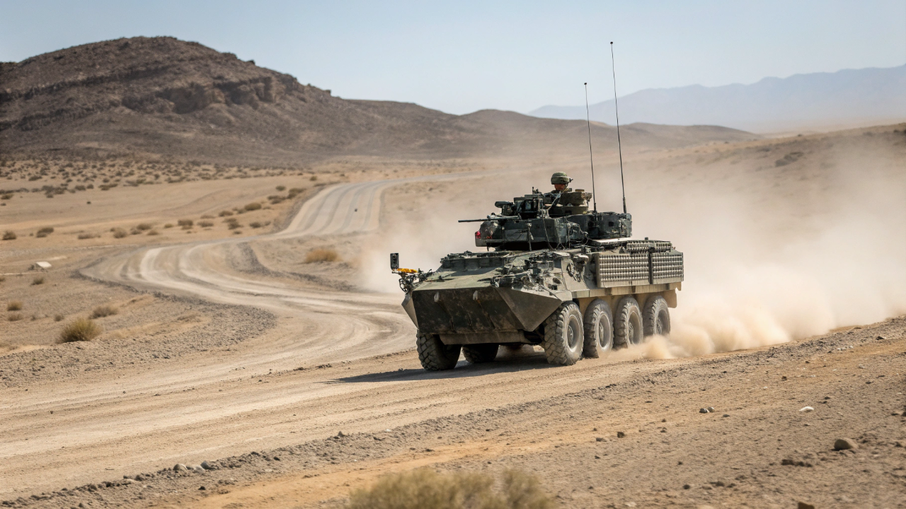 O blindado de oito rodas que dispensa esteiras para transportar soldados a 100 km/h em segurança nas estradas