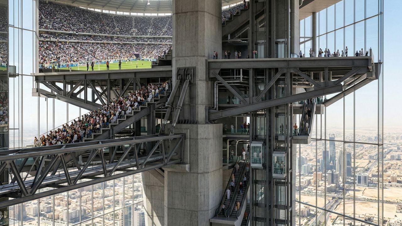 Com capacidade para 46 mil torcedores, o estádio mais insano do planeta está sendo erguido a 350 metros de altura em um projeto trilionário