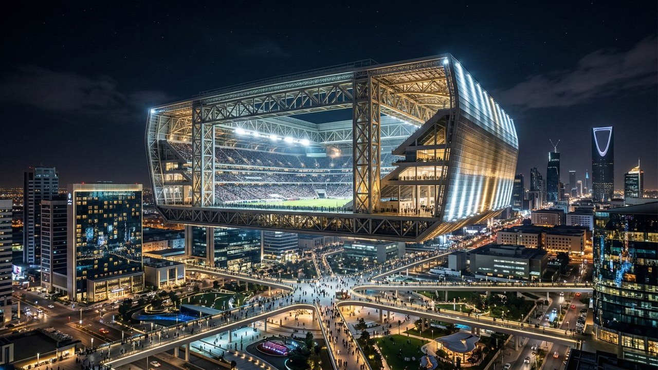 Com capacidade para 46 mil torcedores, o estádio mais insano do planeta está sendo erguido a 350 metros de altura em um projeto trilionário