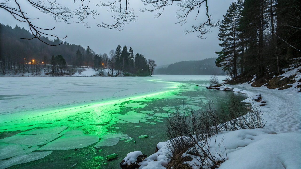 Lago congela misteriosamente com cor verde fluorescente e biólogos revelam o culpado bizarro