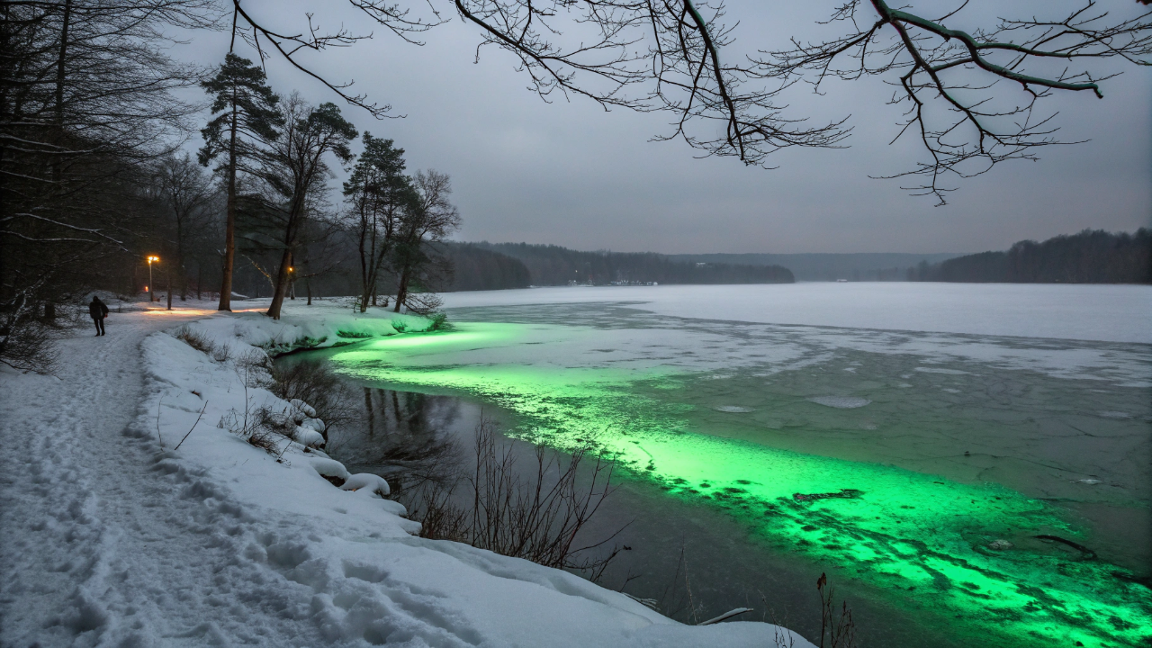 Lago congela misteriosamente com cor verde fluorescente e biólogos revelam o culpado bizarro