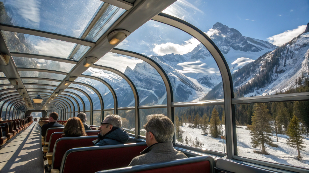 Esse trem canadense tem teto de vidro e deixa você ver ursos, águias e montanhas nevadas sem sair do assento