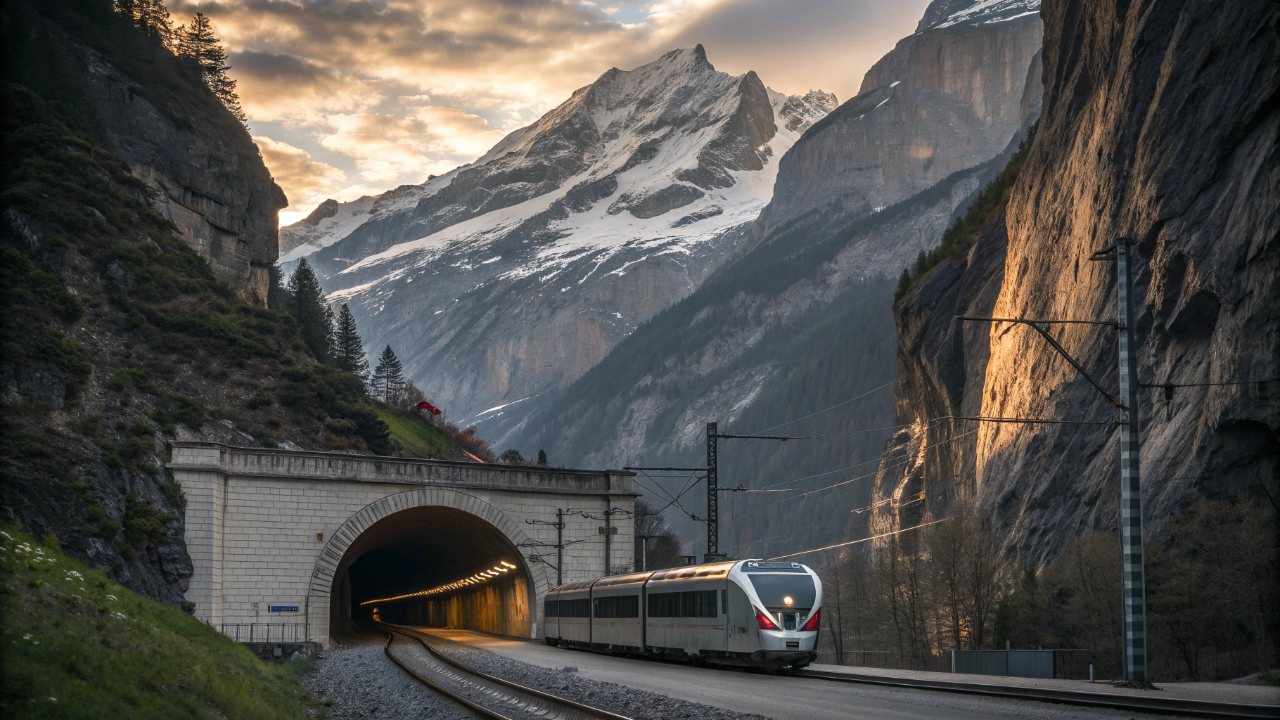 Esse trem atravessa os Alpes por dentro e o túnel que ele usa tem 57 quilômetros de extensão