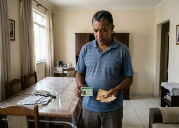 Motorista veterano segurando a carteira de habilitação dentro de um carro parado