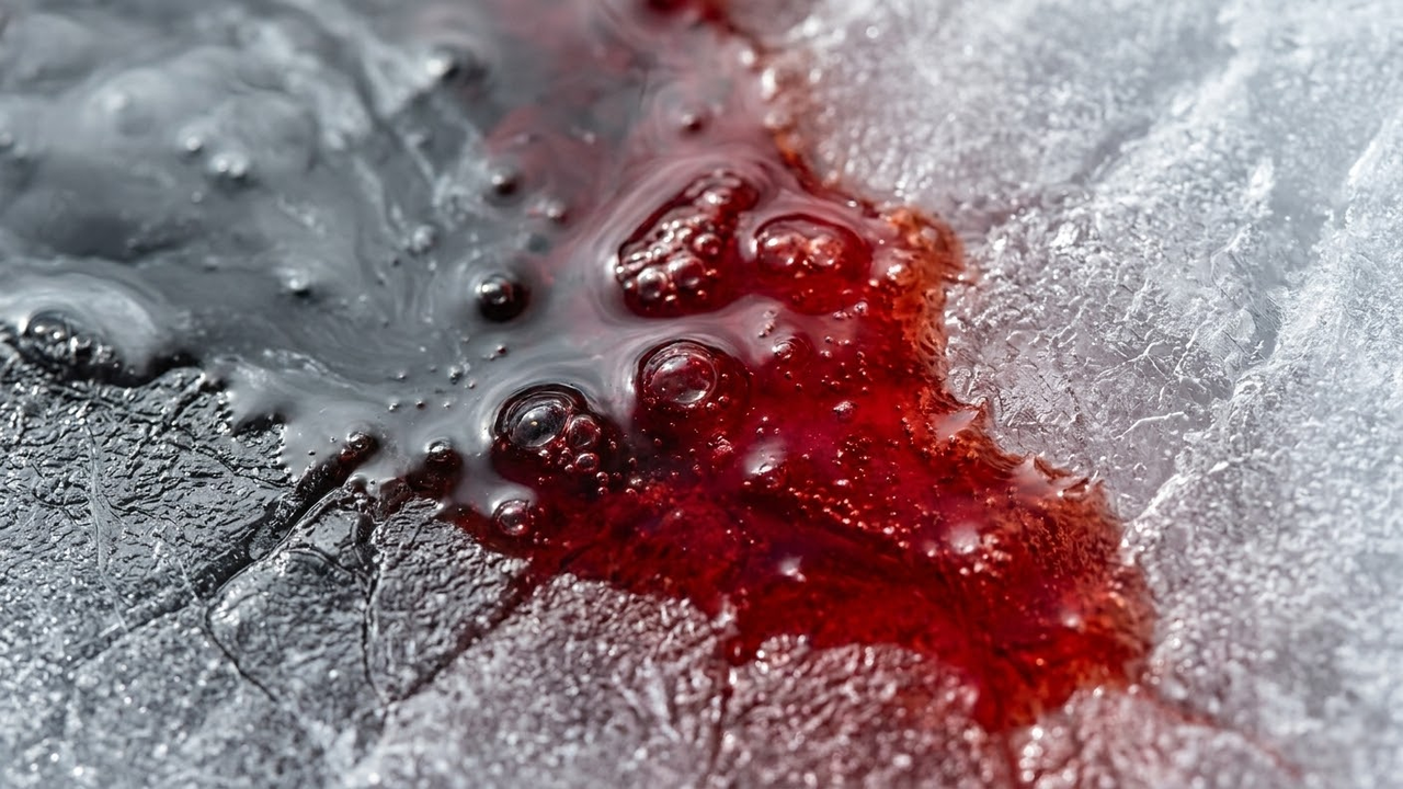 Close macro da oxidação da água rica em ferro em contacto com o ar.