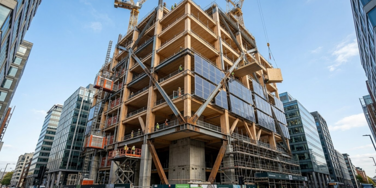 A construção do mais alto edifício corporativo híbrido de madeira