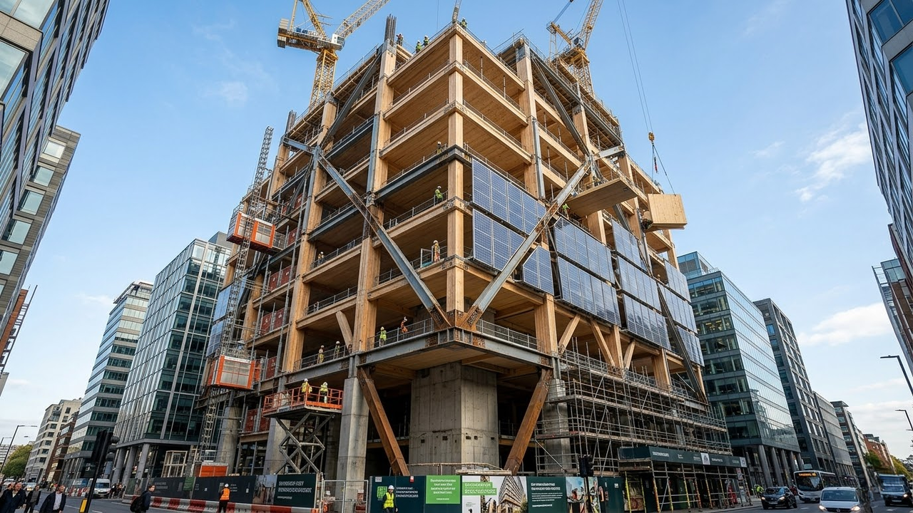 A construção do mais alto edifício corporativo híbrido de madeira