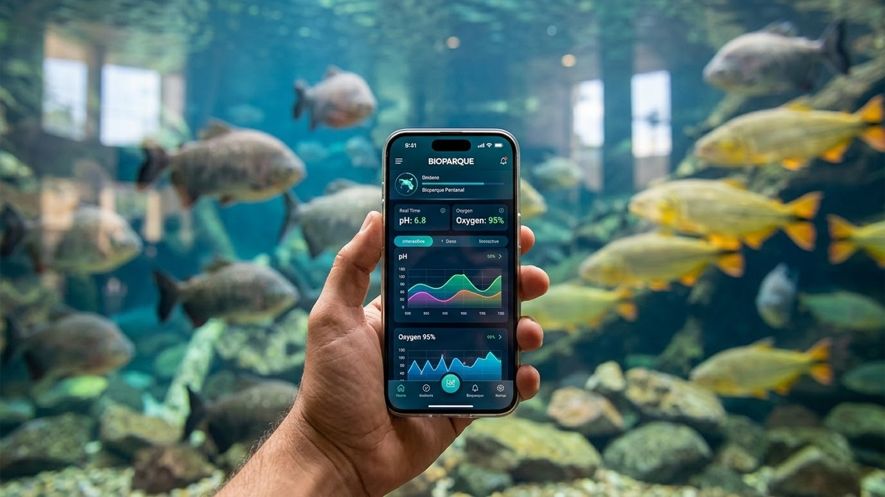 Visitante usa aplicativo para monitorar dados da água em tempo real.