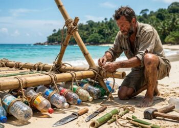 Homem transforma lixo trazido pelo mar em jangada para tentar escapar de ilha deserta