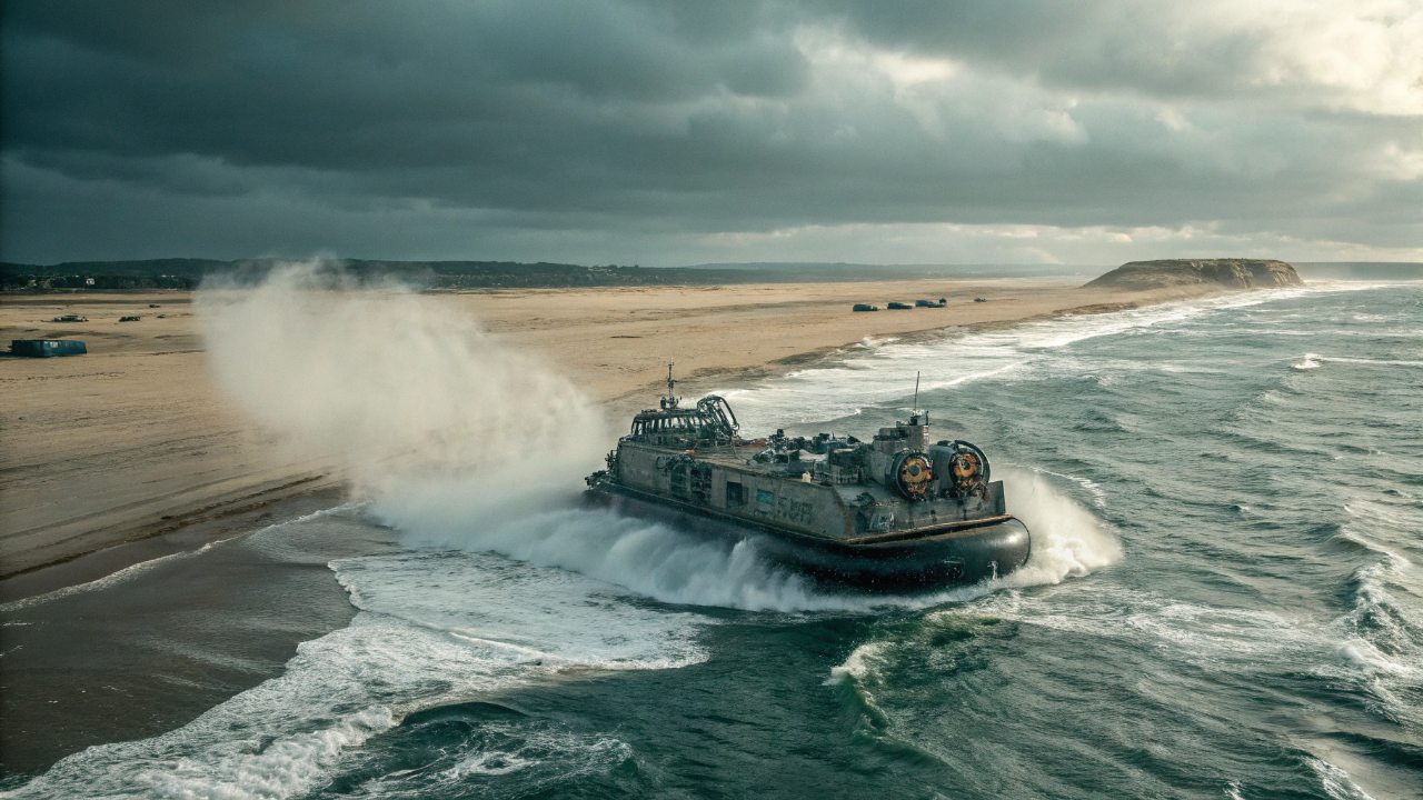 O maior hovercraft militar do planeta que flutua sobre campos minados carregando 3 tanques pesados e 140 soldados